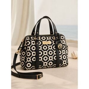 Spartina 449 Daufuskie Island handbag made from linen with black leather | Coast